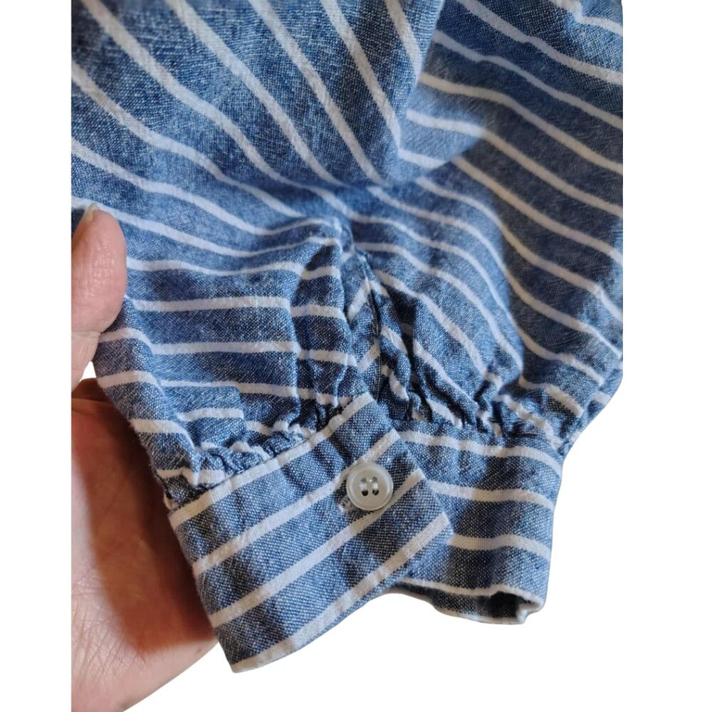 ZARA trf Collection Relaxed Linen/Cotton Blend Striped Blue White Tunic Shirt - Picture 12 of 14